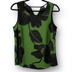 Cabi Tahiti Tank Top Shirt Size Small Black Floral Sleeveless 4550 Tropical